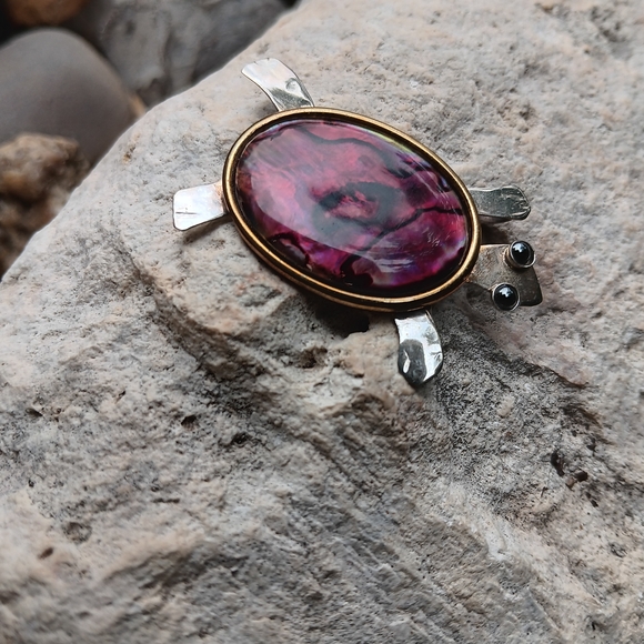 Vintage Turtle Purple Abalone Sterling Silver Pendant - Picture 4 of 8